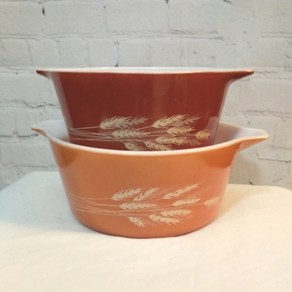 Vtg Pyrex Harvest Wheat Casserole set 473-b 474-b no lids autumn orange color - Picture 1 of 7
